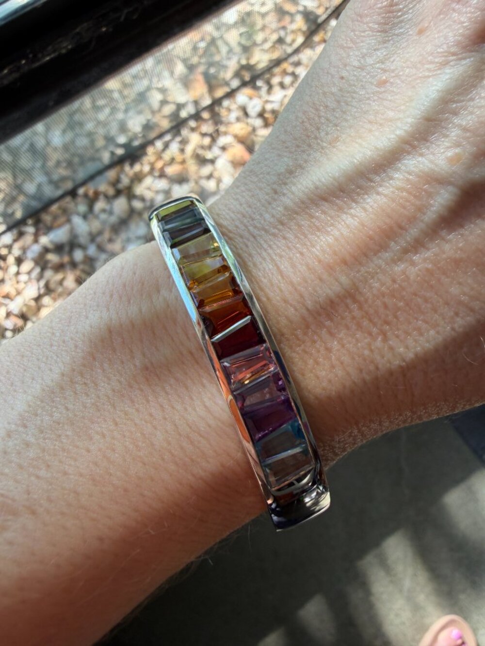 Rainbow Colors Sterling 10.00 ct tw Fancy Baguette Multi-gemstone Cuff Bracelet - Picture 5 of 17
